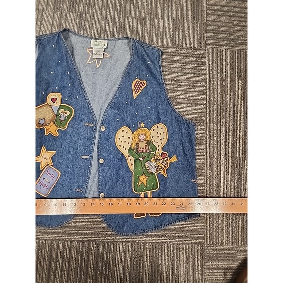 Quacker Factory Women 1X Blue Denim Vest Heart,‎ Angels Faith, Front-Button Down - Picture 8 of 11